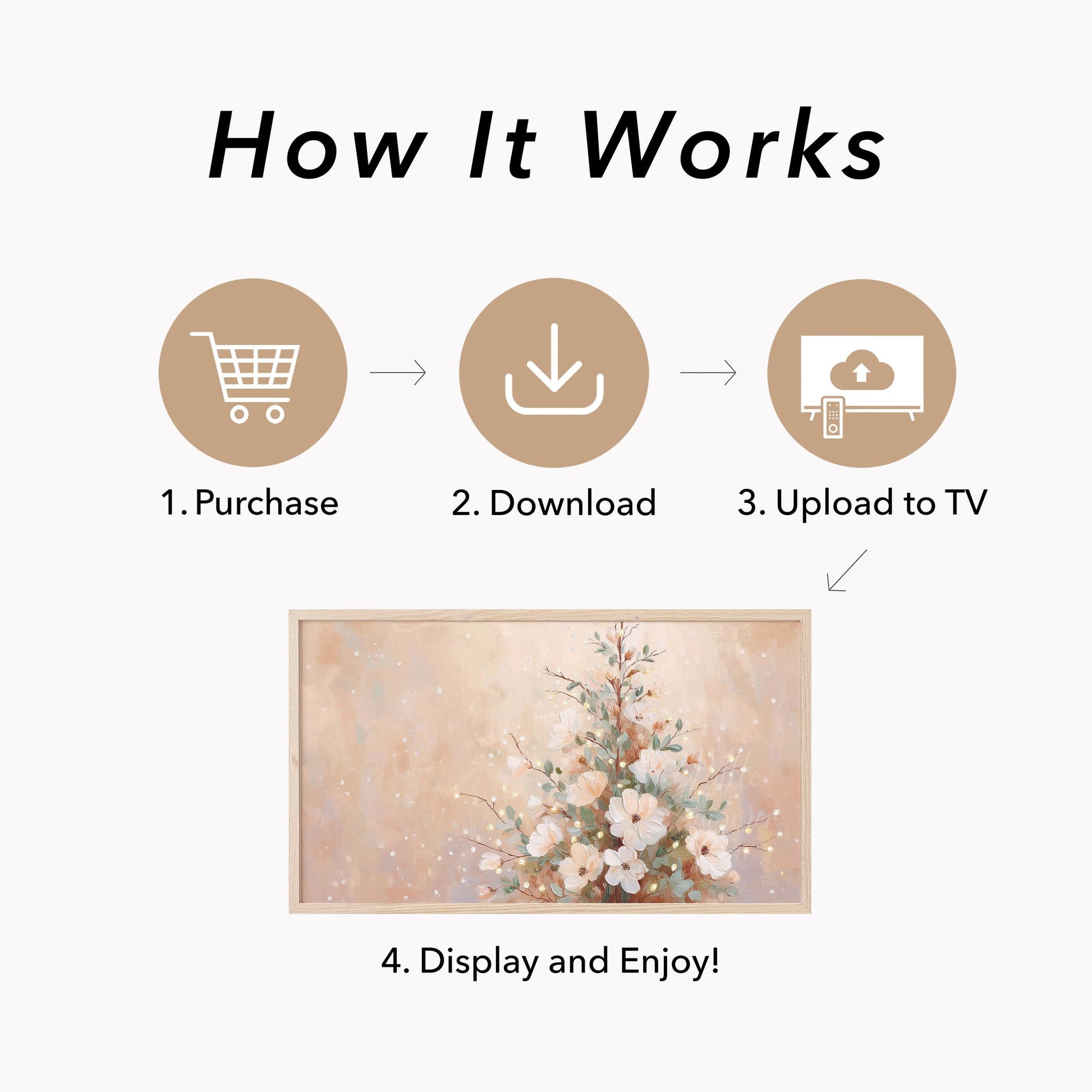 Floral Christmas Tree Neutral Frame TV Art displayed on a TV
