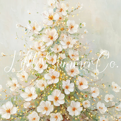 White Blossom Christmas Tree Frame TV Art displayed on a TV