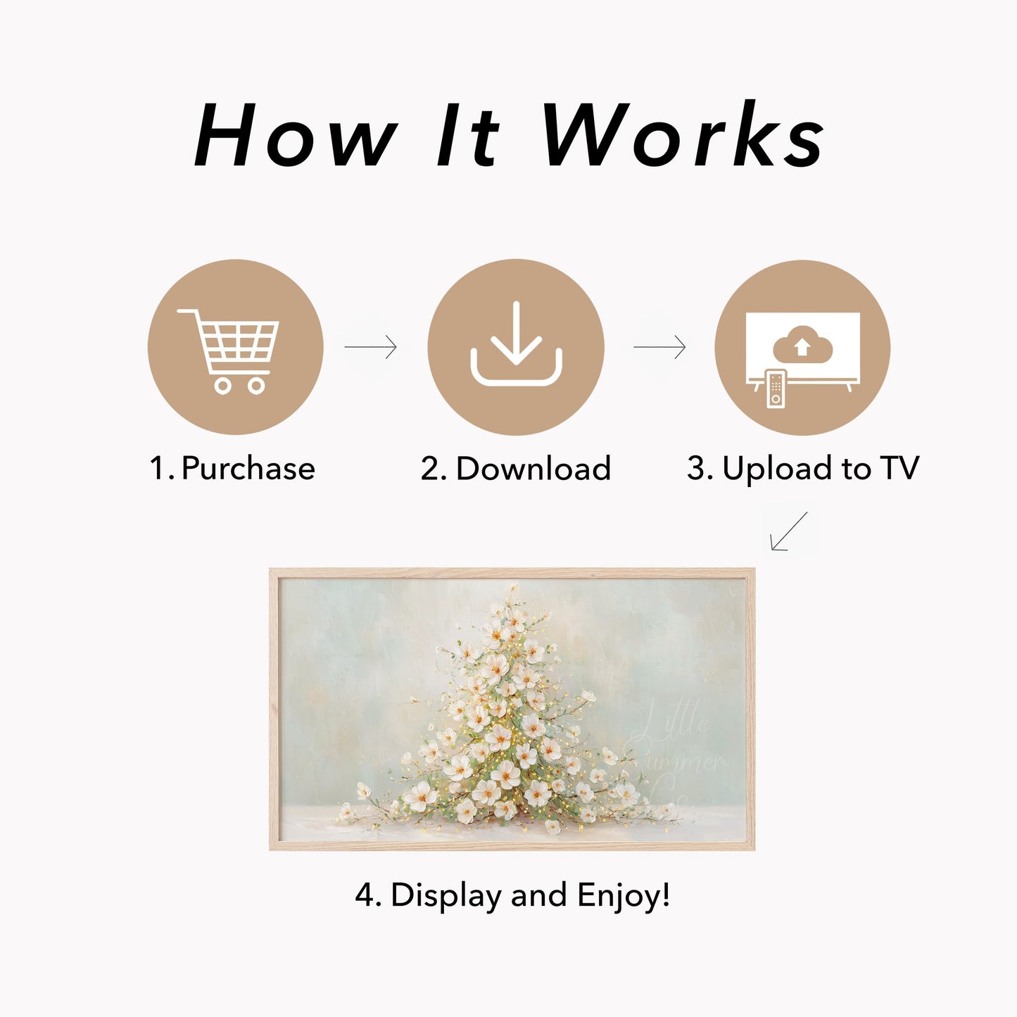 White Blossom Christmas Tree Frame TV Art displayed on a TV