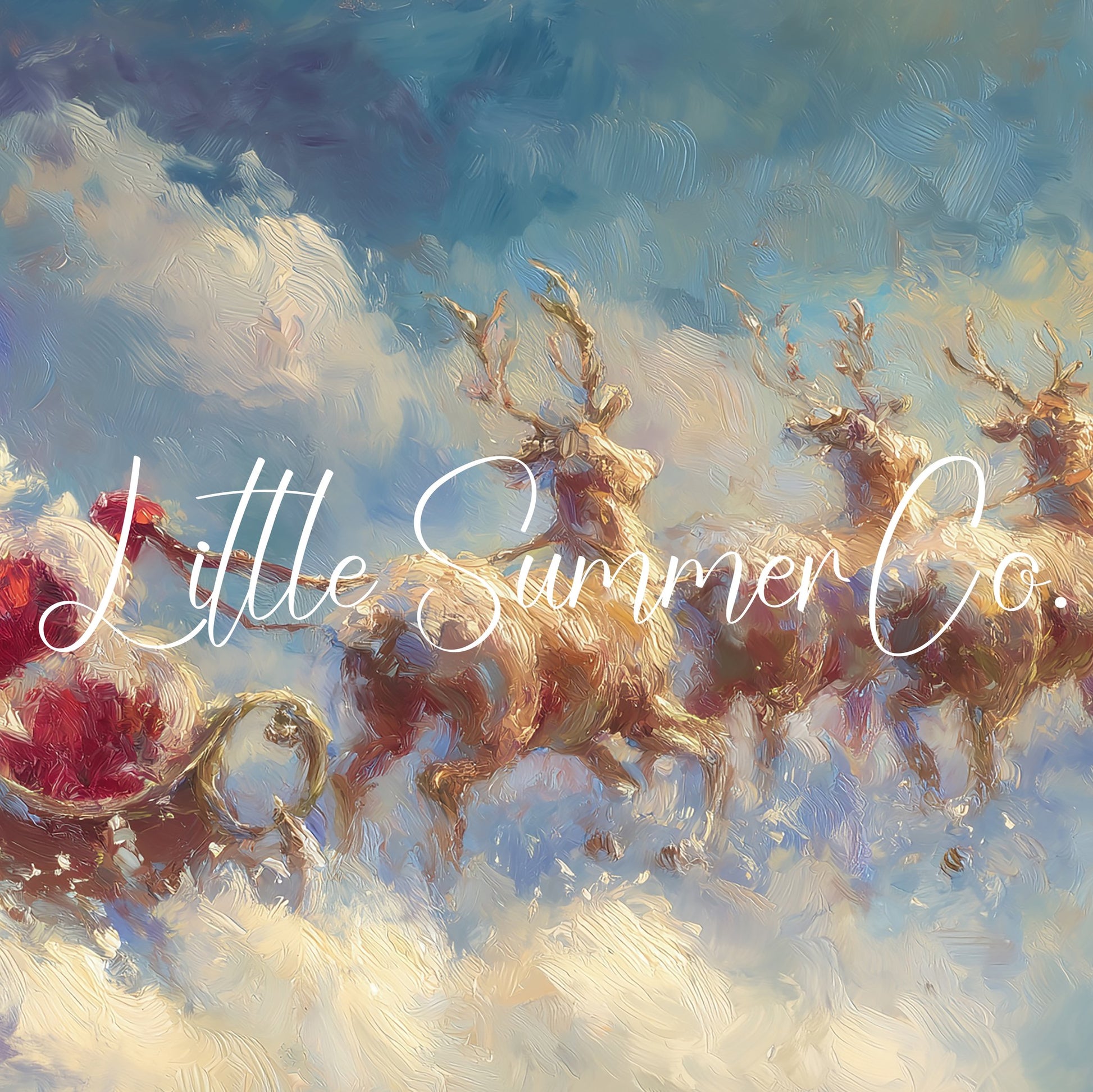 Santa's Sleigh Through the Clouds Frame TV Art displayed on a TV