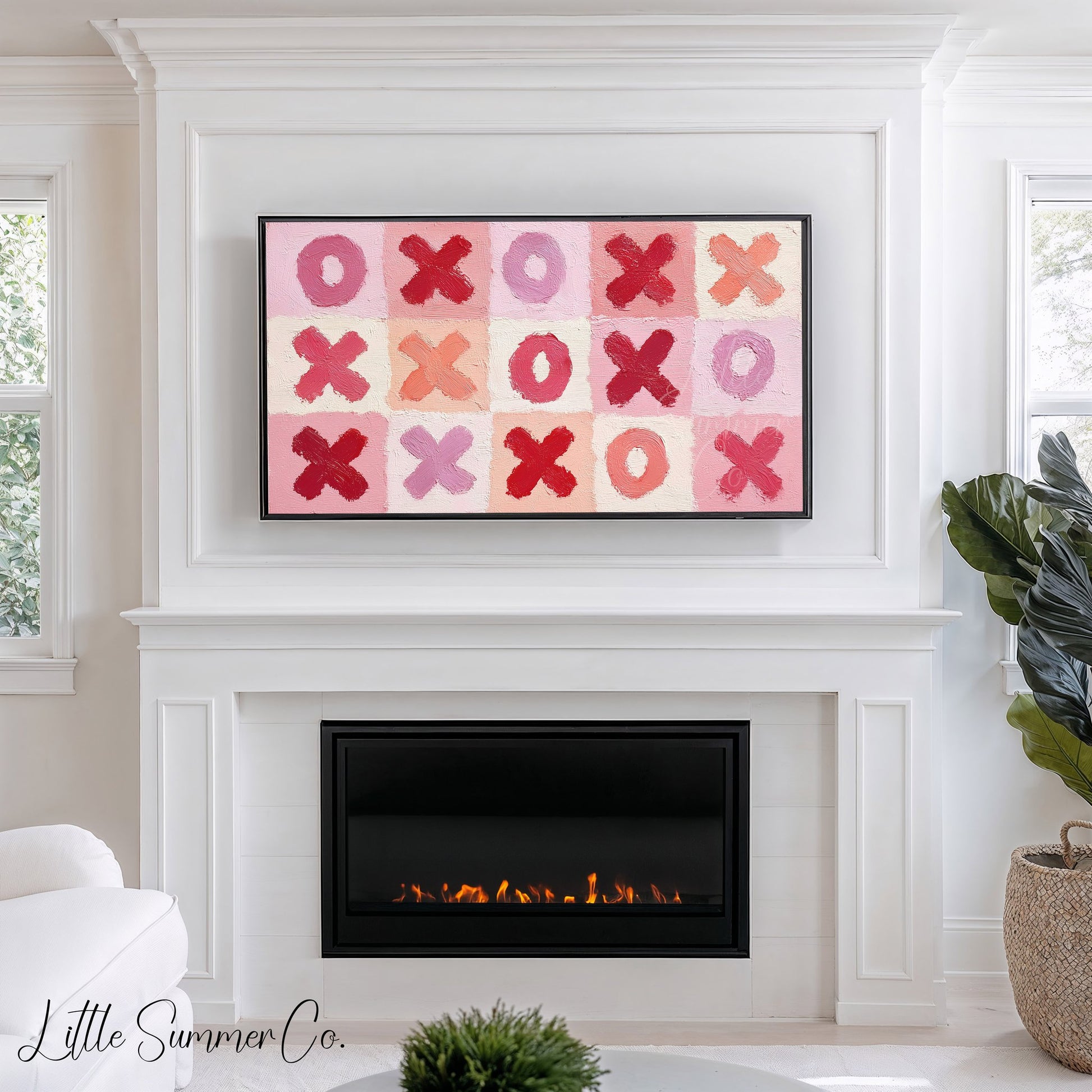 XOXO Valentine's Pattern Frame TV Art displayed on a TV