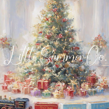 Christmas Tree with Toy Train Frame TV Art displayed on a TV