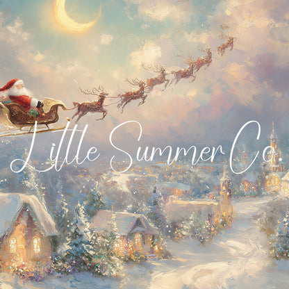 Santa's Sleigh Over Moonlit Village Frame TV Art displayed on a TV