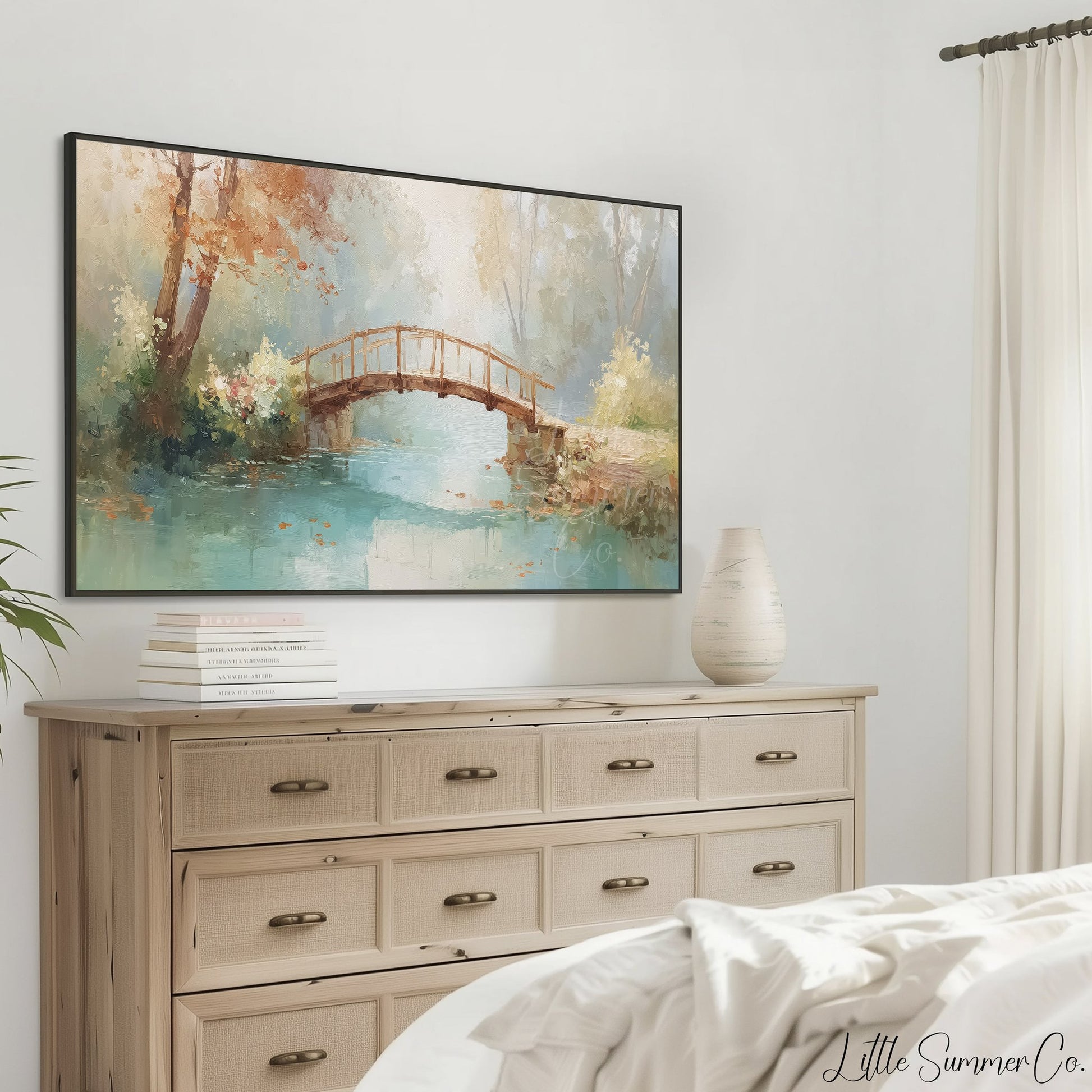 Garden Bridge Frame TV Art displayed on a TV