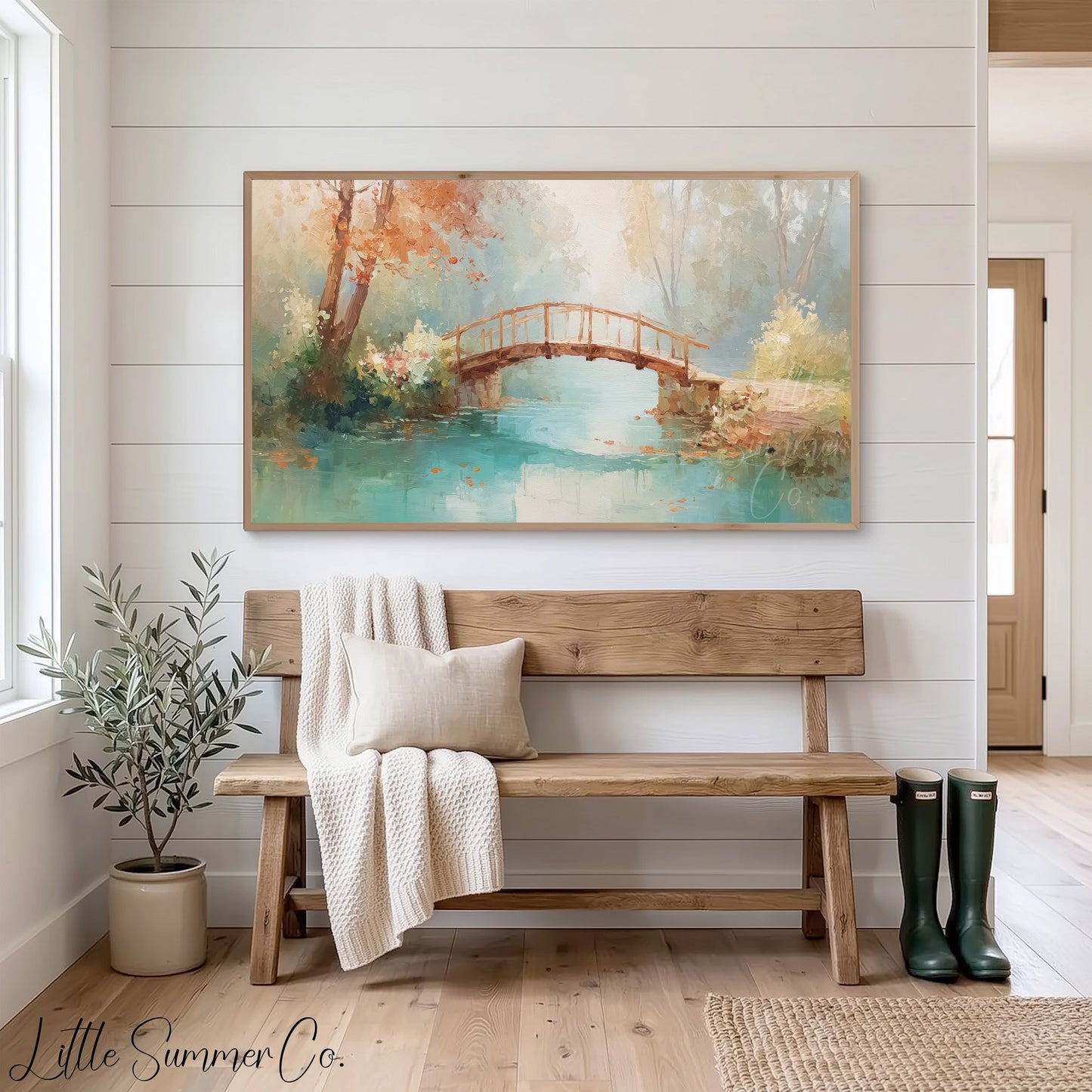 Garden Bridge Frame TV Art displayed on a TV