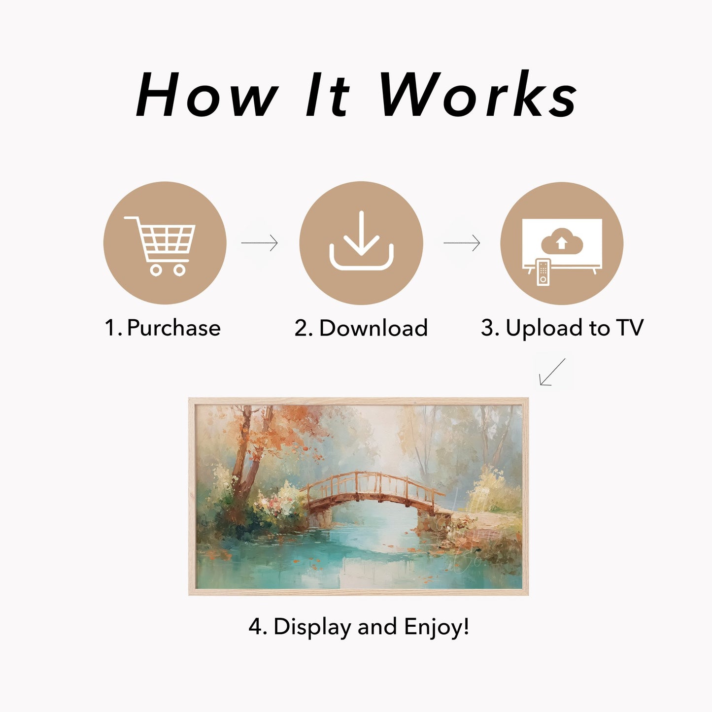 Garden Bridge Frame TV Art displayed on a TV