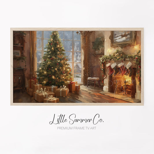 Christmas Tree by the Fireplace Frame TV Art displayed on a TV