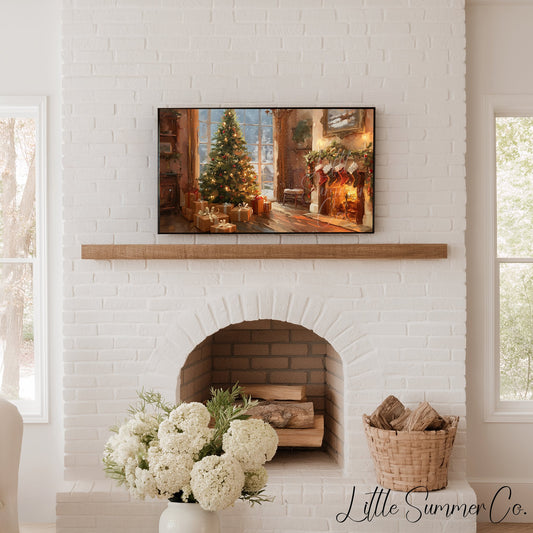 Christmas Tree by the Fireplace Frame TV Art displayed on a TV