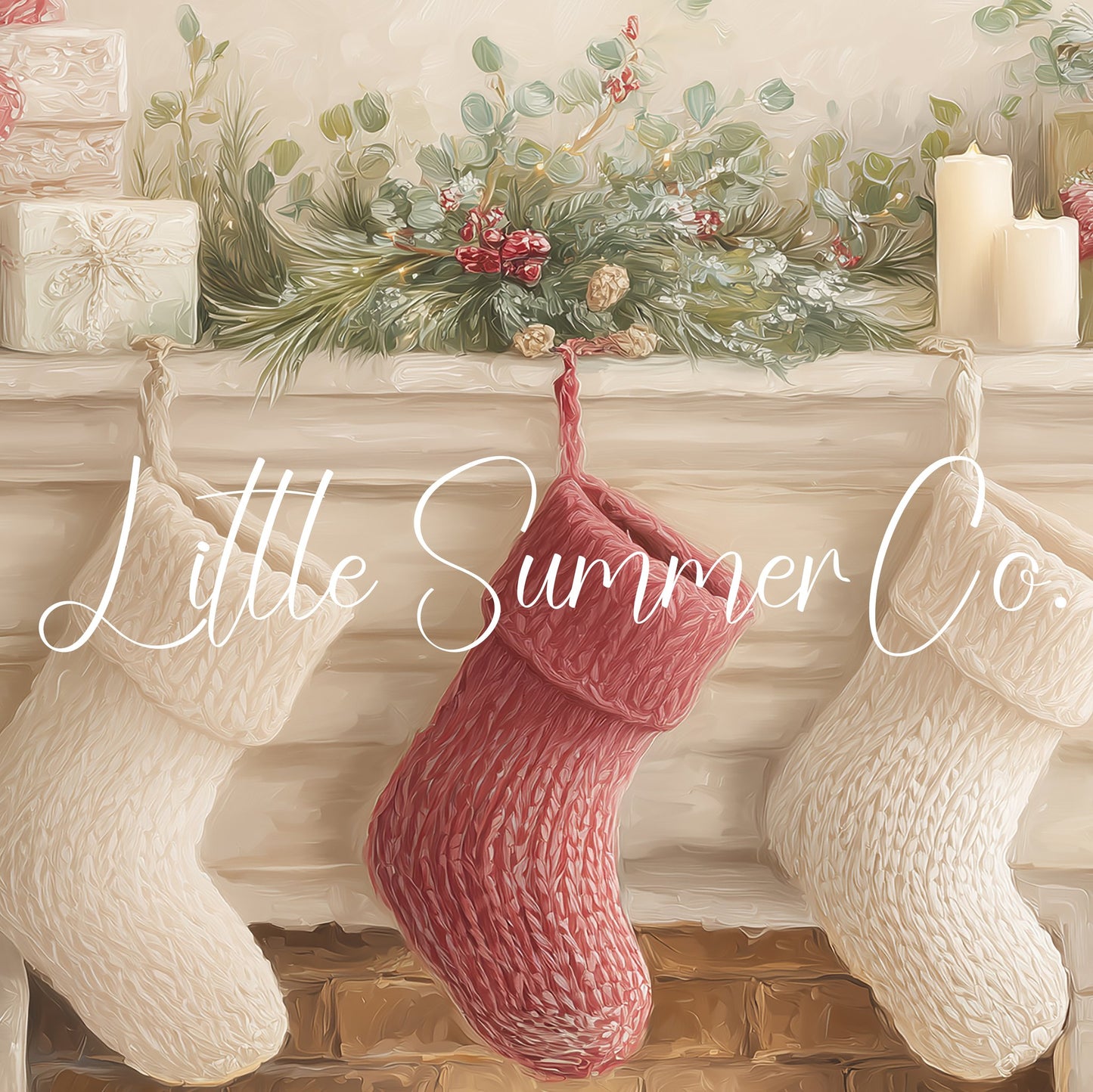 Christmas Mantel with Stockings Frame TV Art displayed on a TV
