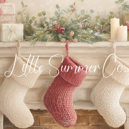 Christmas Mantel with Stockings Frame TV Art displayed on a TV