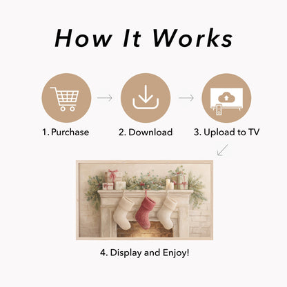 Christmas Mantel with Stockings Frame TV Art displayed on a TV