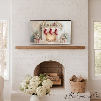 Christmas Fireplace with Stockings Frame TV Art displayed on a TV