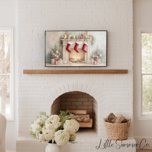Christmas Fireplace with Stockings Frame TV Art displayed on a TV