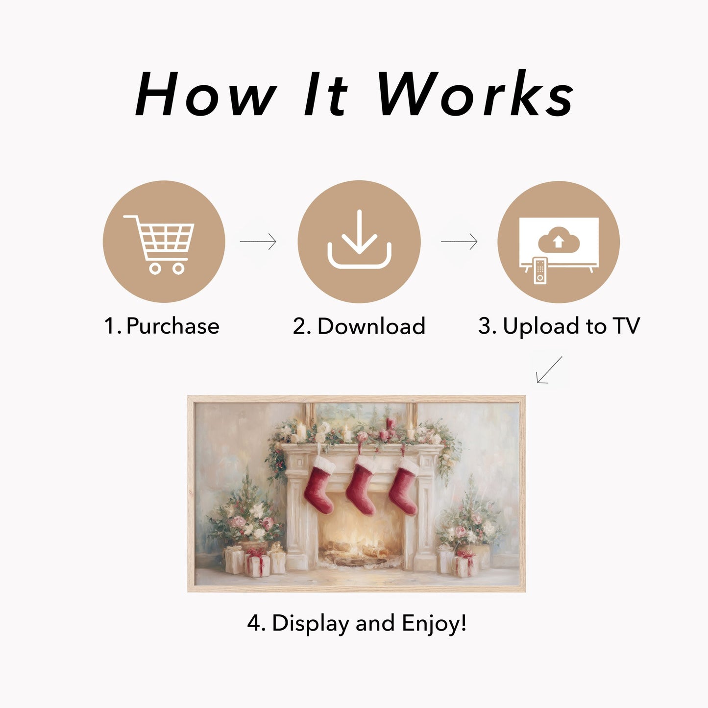 Christmas Fireplace with Stockings Frame TV Art displayed on a TV
