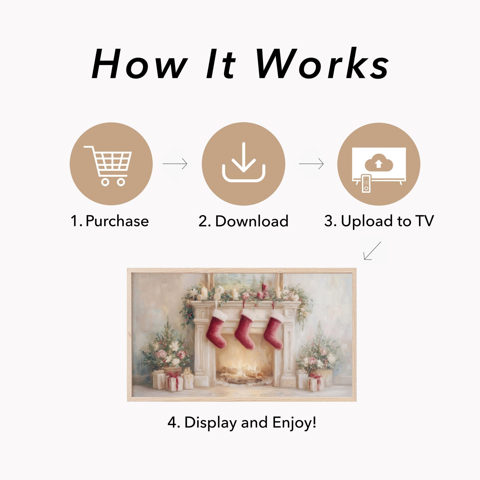 Christmas Fireplace with Stockings Frame TV Art displayed on a TV