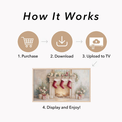 Christmas Fireplace with Stockings Frame TV Art displayed on a TV