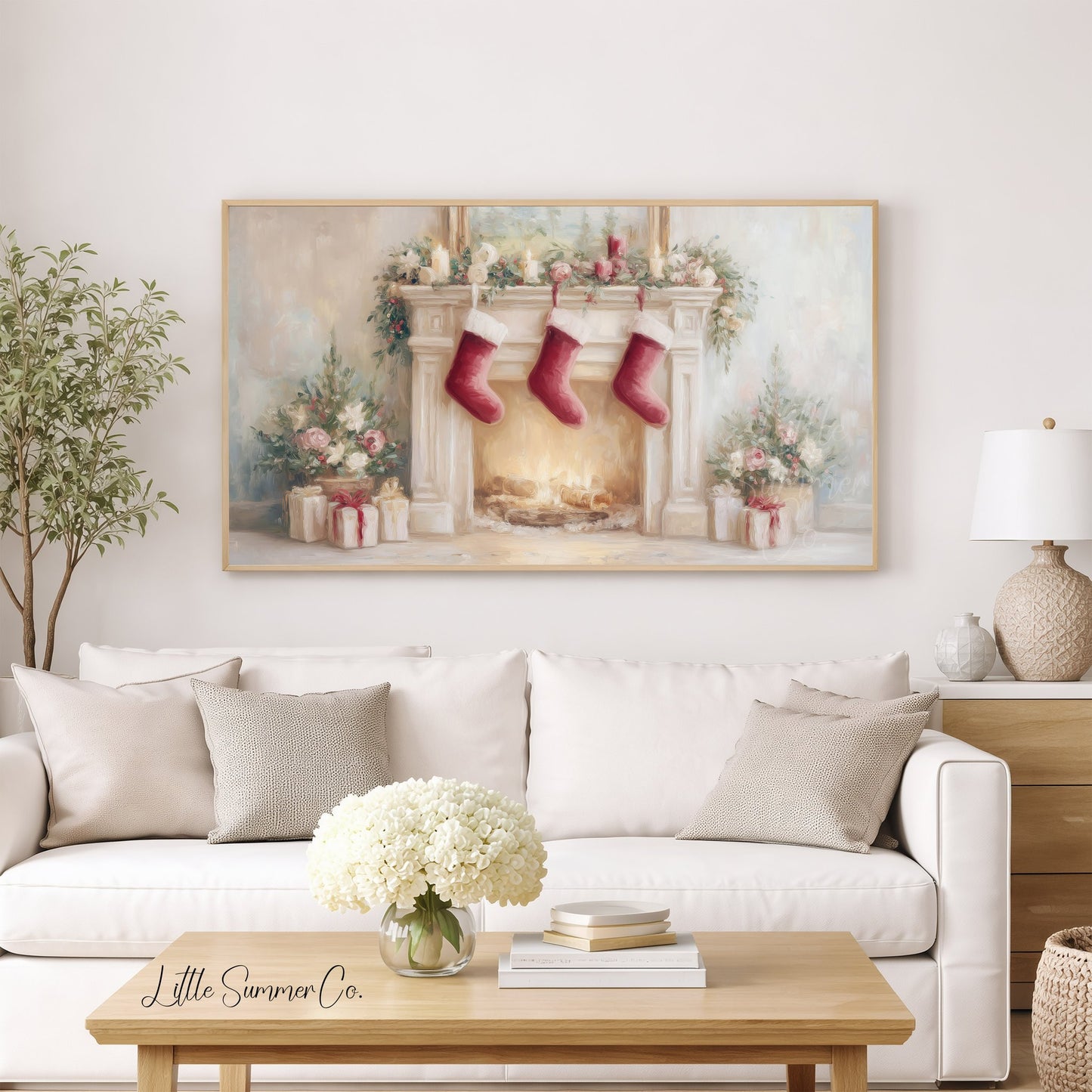 Christmas Fireplace with Stockings Frame TV Art displayed on a TV