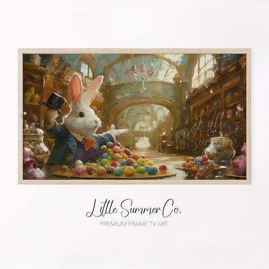 Easter Bunny Candy Shop Frame TV Art displayed on a TV
