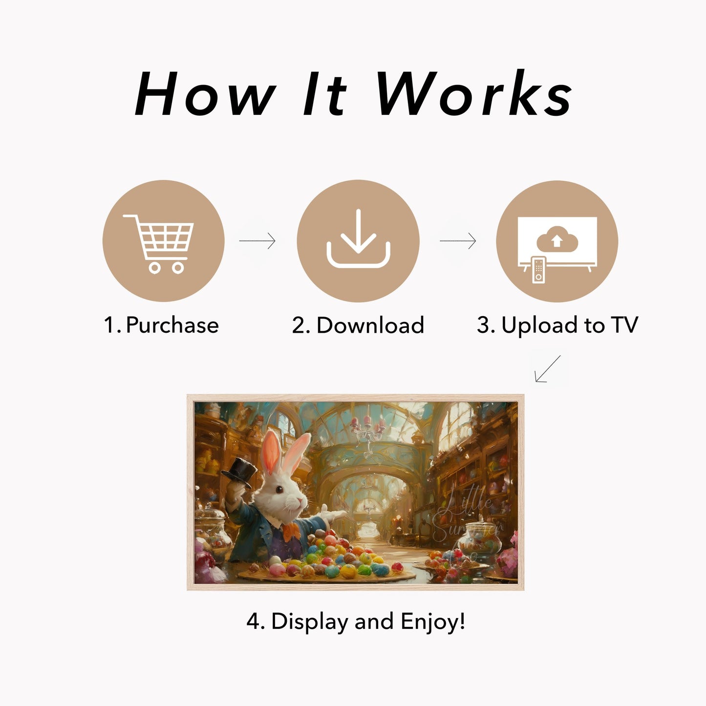 Easter Bunny Candy Shop Frame TV Art displayed on a TV