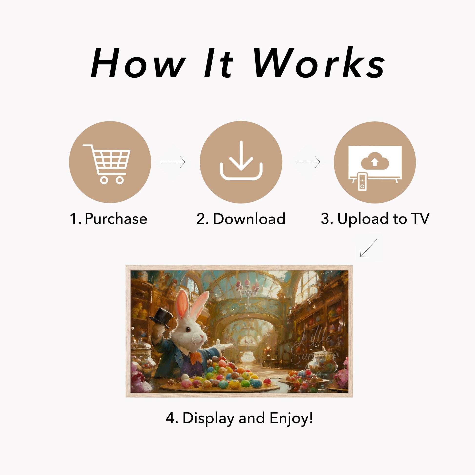Easter Bunny Candy Shop Frame TV Art displayed on a TV