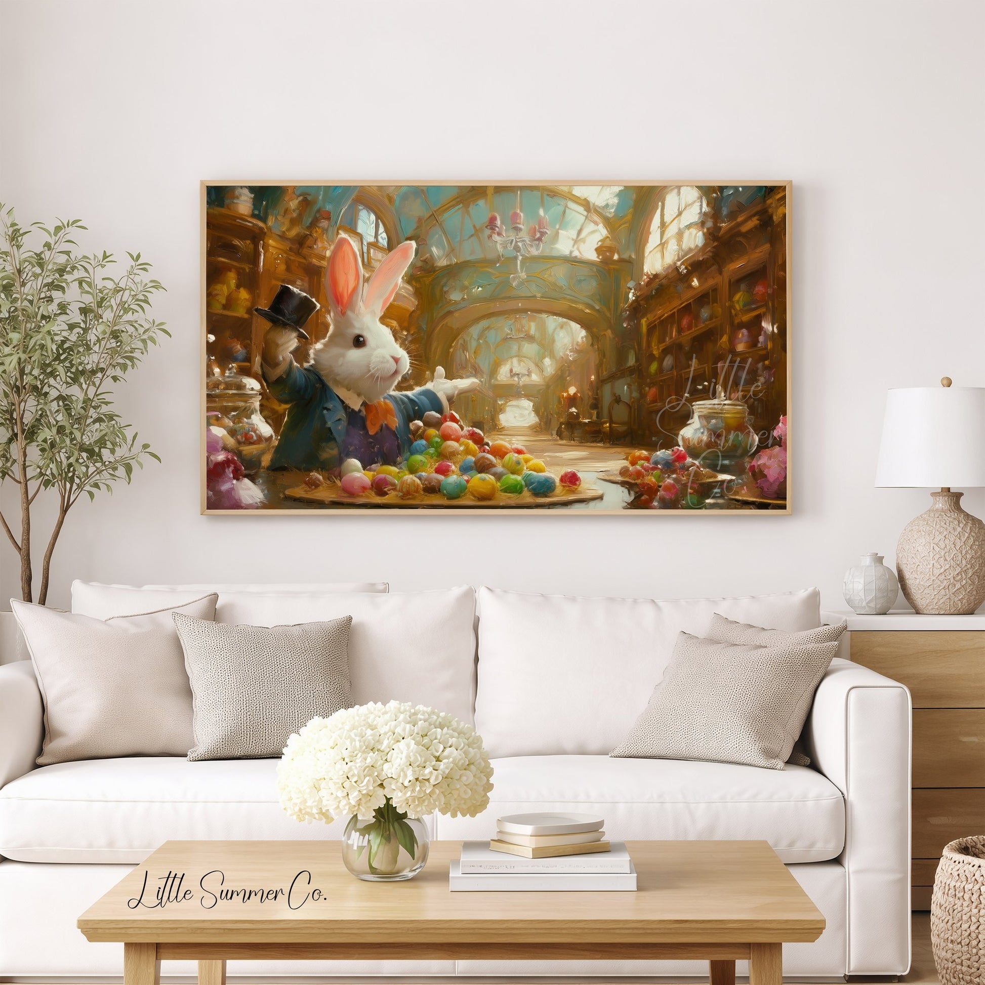 Easter Bunny Candy Shop Frame TV Art displayed on a TV