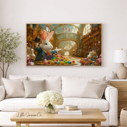 Easter Bunny Candy Shop Frame TV Art displayed on a TV