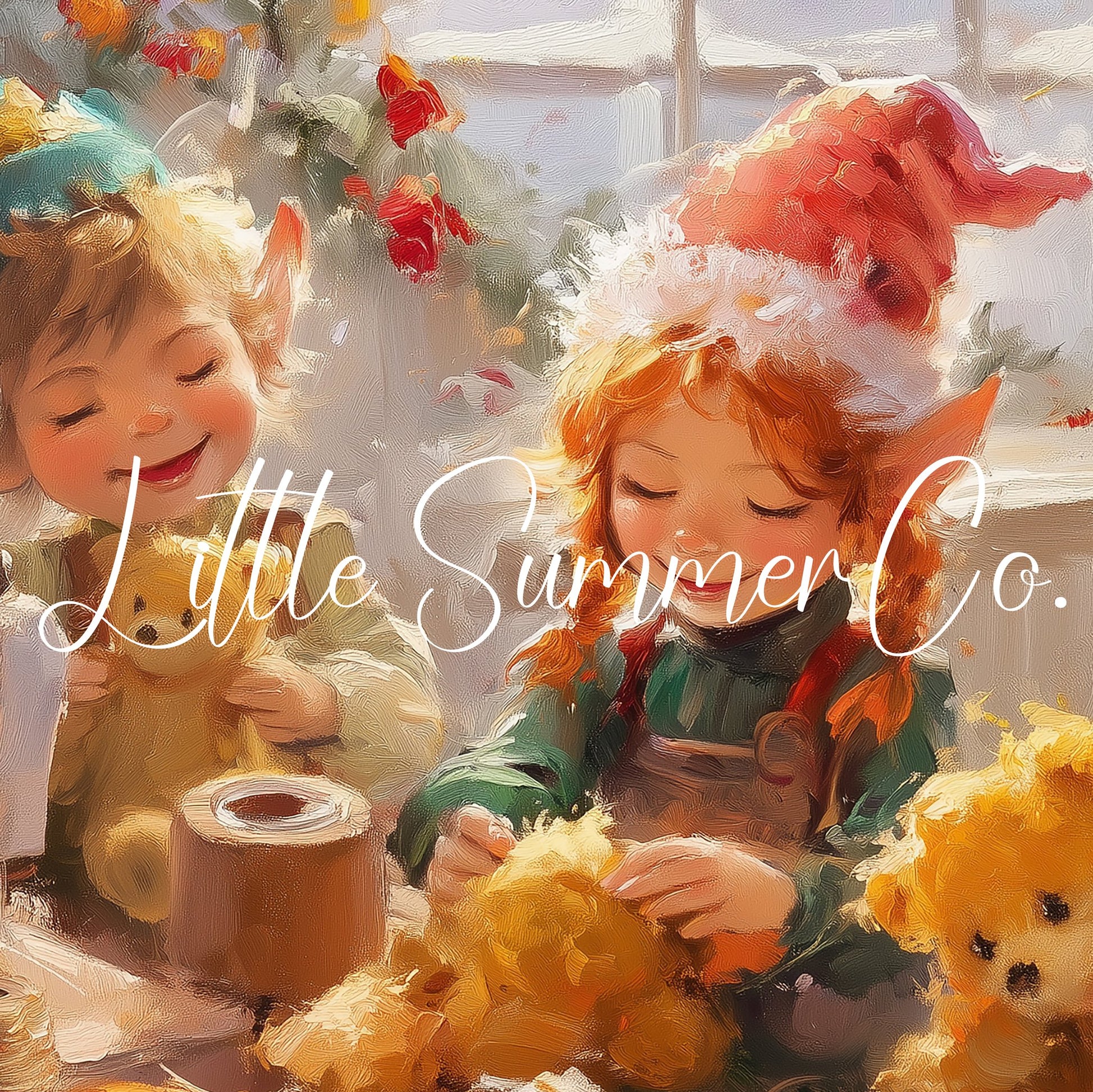 Christmas Elves Sewing Toys Frame TV Art displayed on a TV