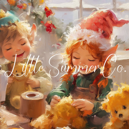 Christmas Elves Sewing Toys Frame TV Art displayed on a TV