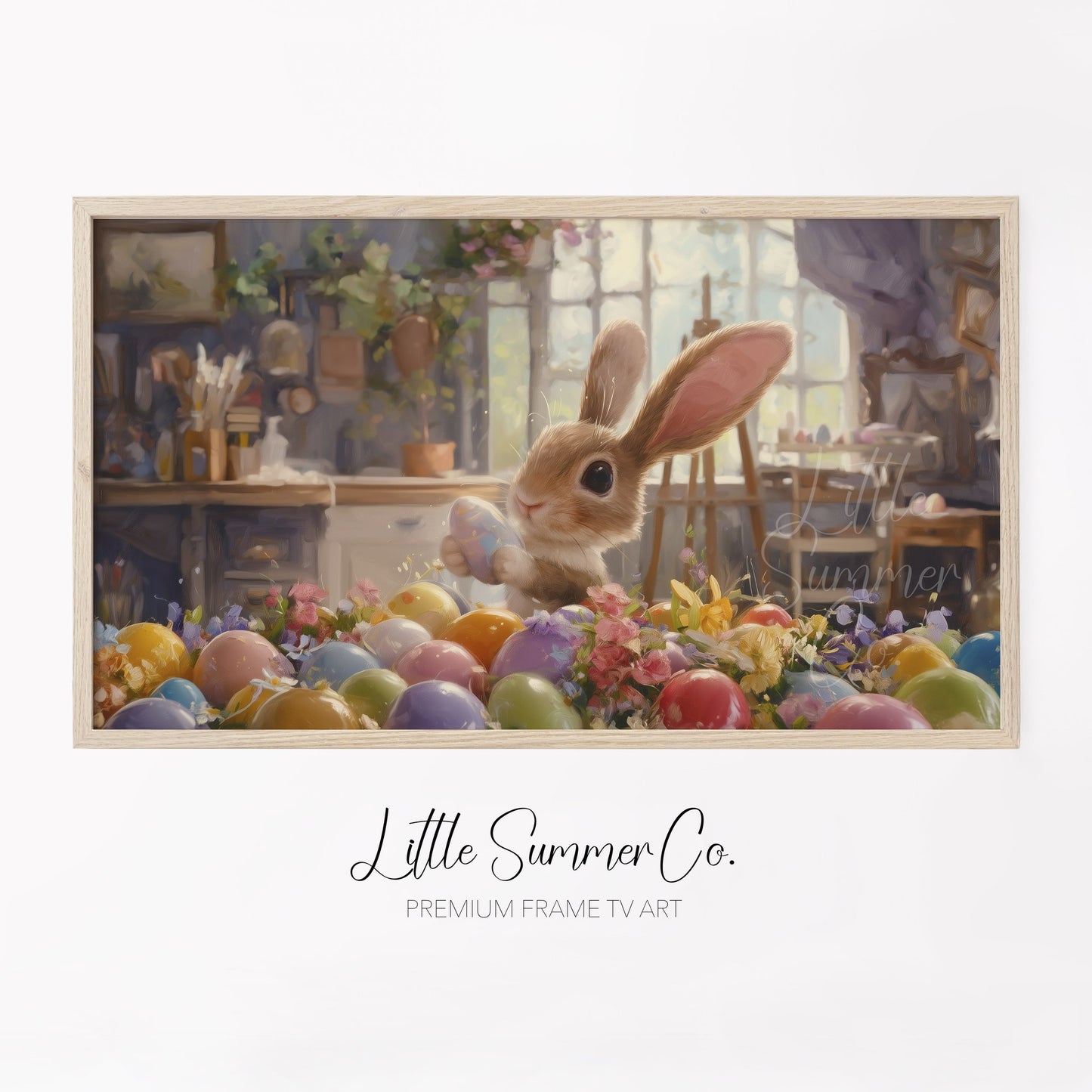 Easter Bunny with Painted Eggs Frame TV Art displayed on a TV