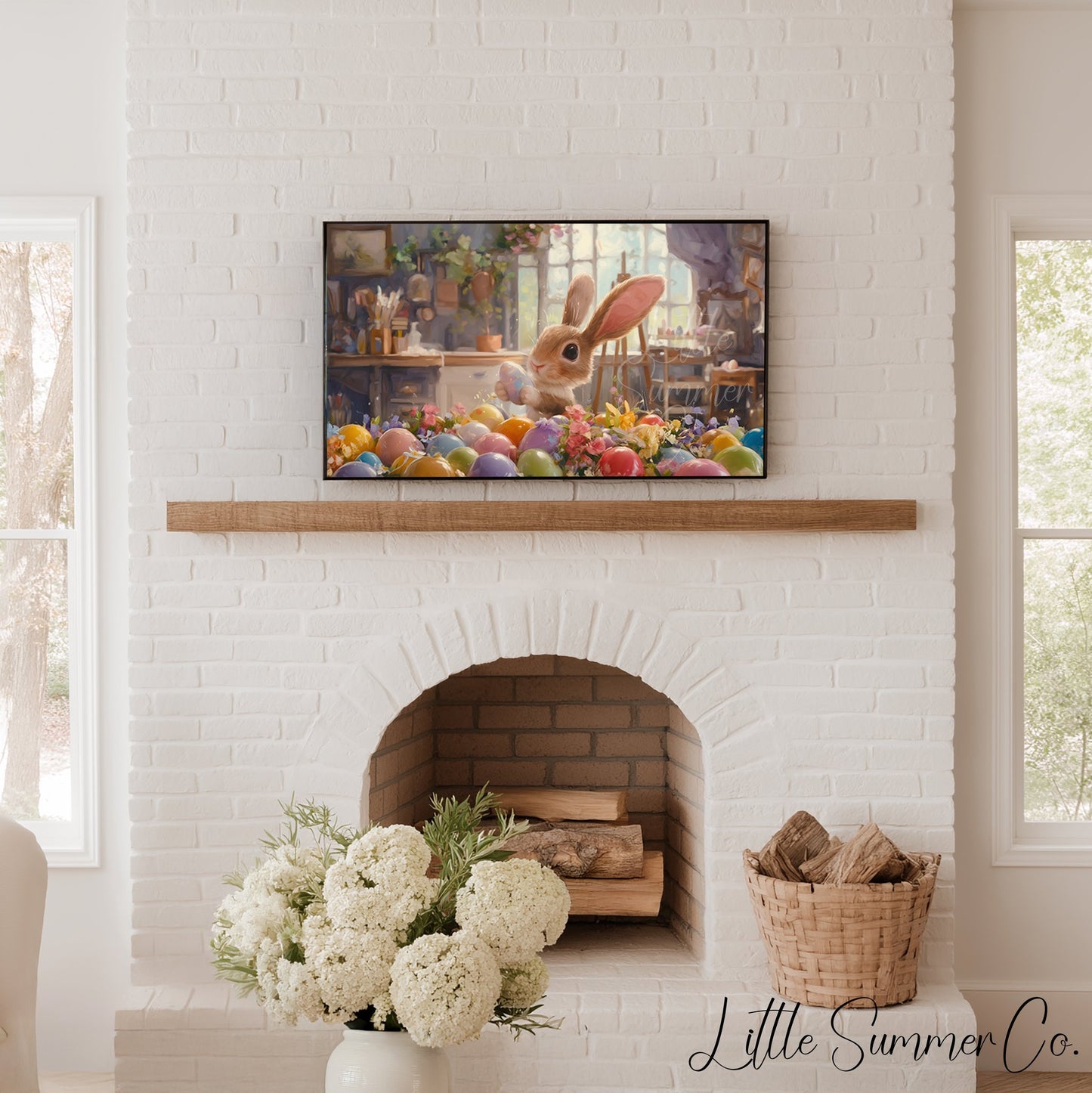 Easter Bunny with Painted Eggs Frame TV Art displayed on a TV