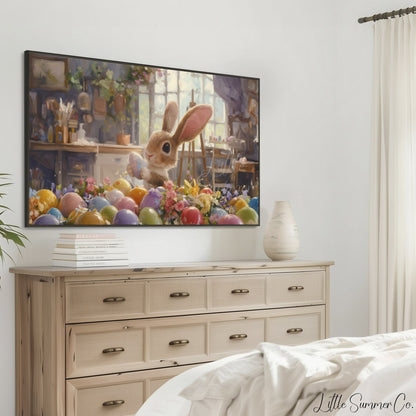 Easter Bunny with Painted Eggs Frame TV Art displayed on a TV