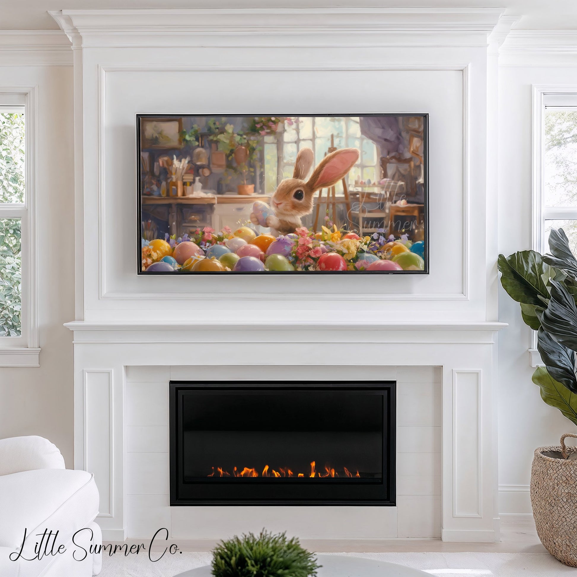 Easter Bunny with Painted Eggs Frame TV Art displayed on a TV