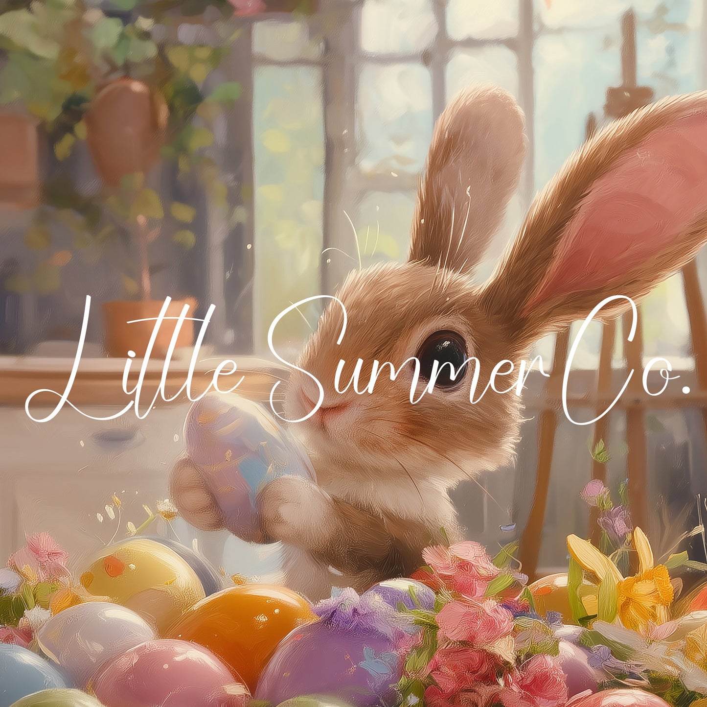 Easter Bunny with Painted Eggs Frame TV Art displayed on a TV