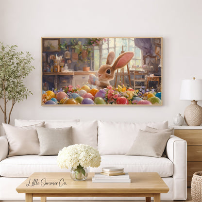 Easter Bunny with Painted Eggs Frame TV Art displayed on a TV