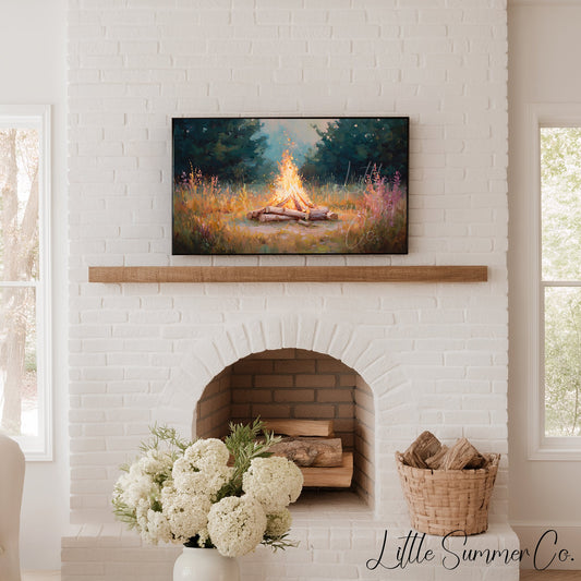 Campfire In Forest Clearing Frame TV Art displayed on a TV