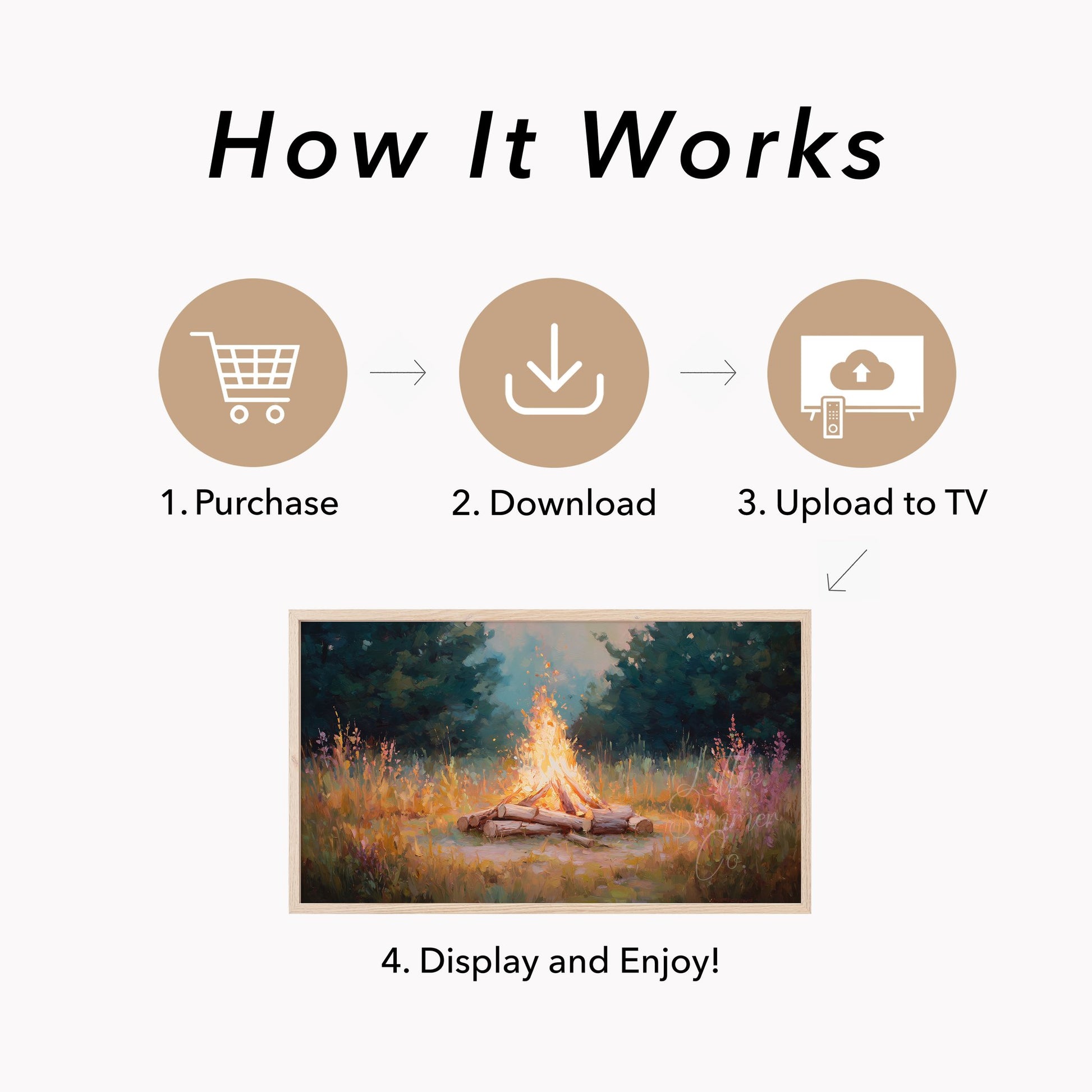 Campfire In Forest Clearing Frame TV Art displayed on a TV