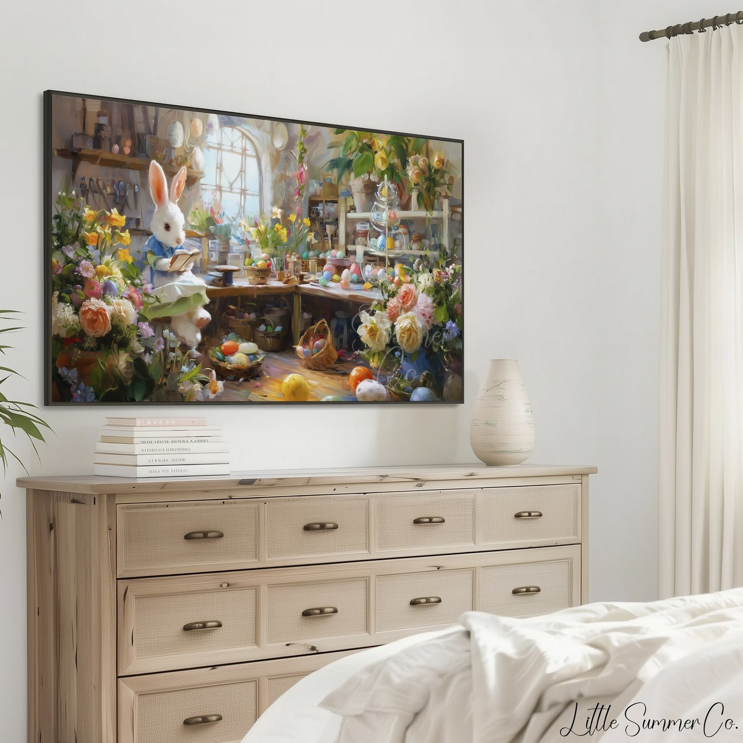 Easter Bunny Flower Workshop Frame TV Art displayed on a TV