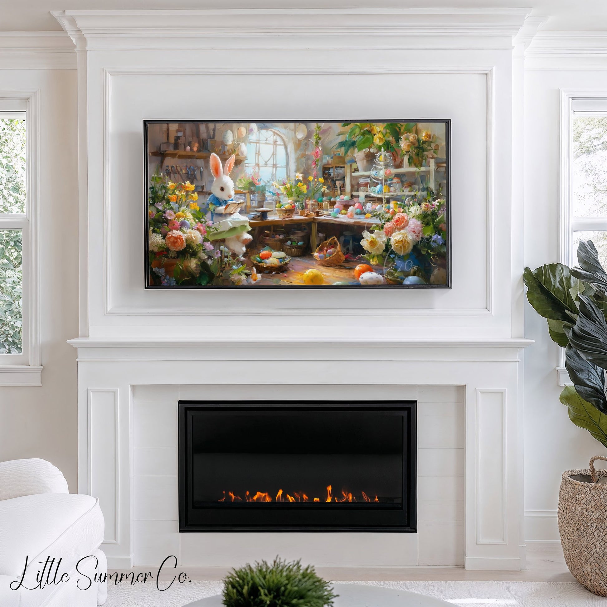Easter Bunny Flower Workshop Frame TV Art displayed on a TV