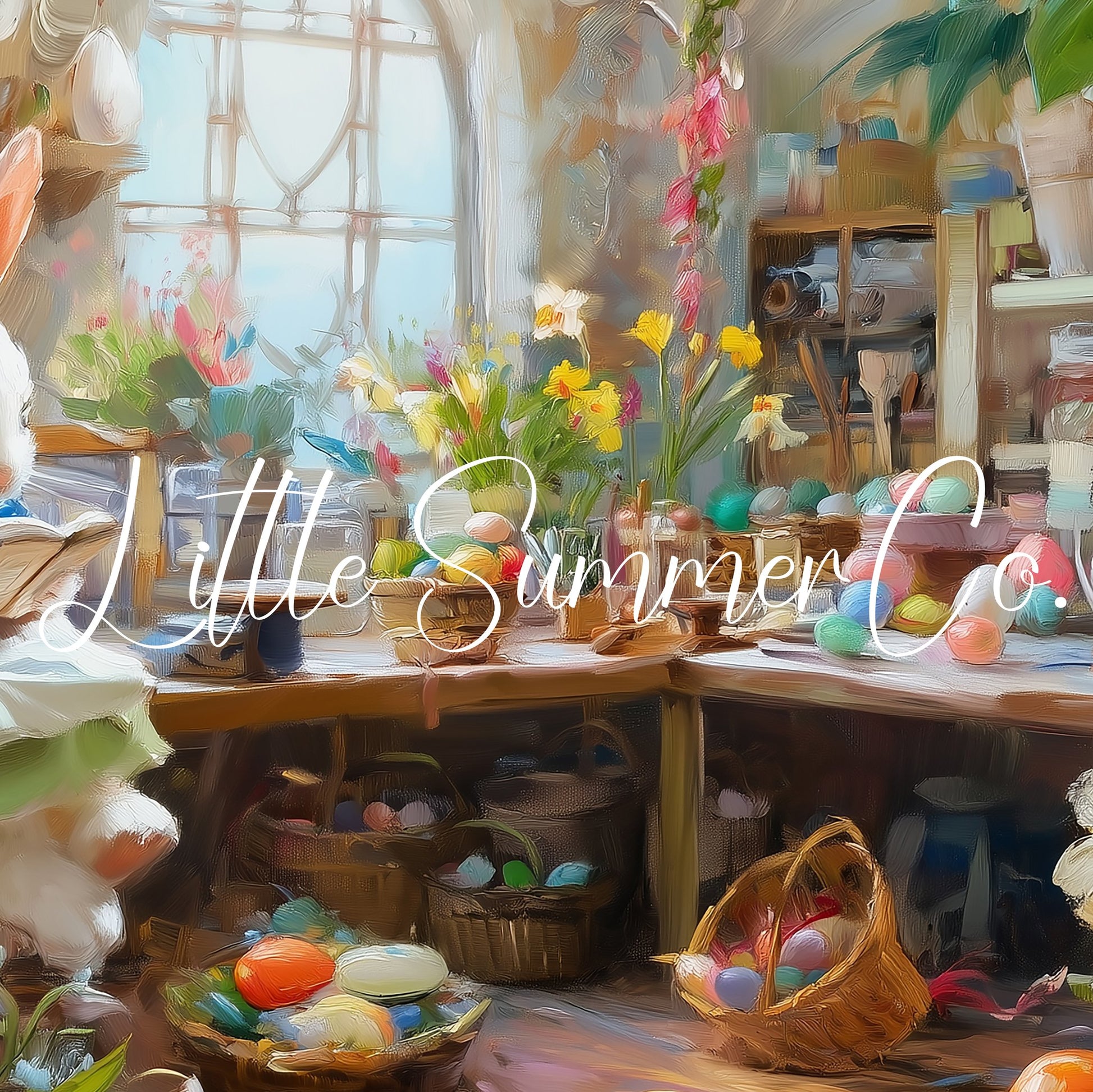 Easter Bunny Flower Workshop Frame TV Art displayed on a TV