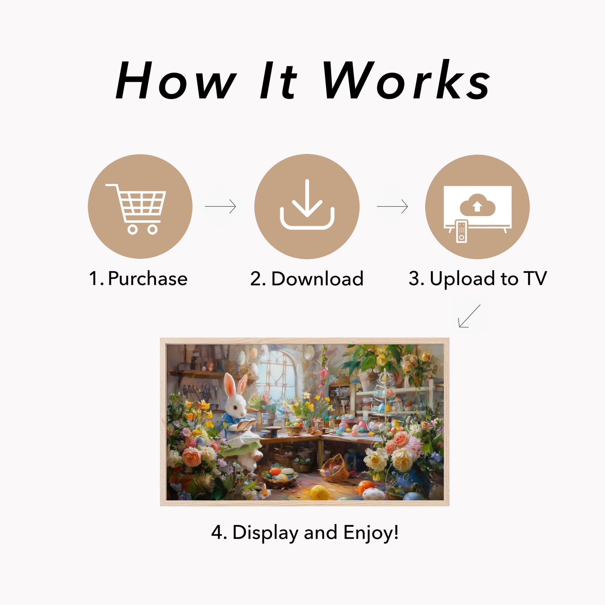Easter Bunny Flower Workshop Frame TV Art displayed on a TV