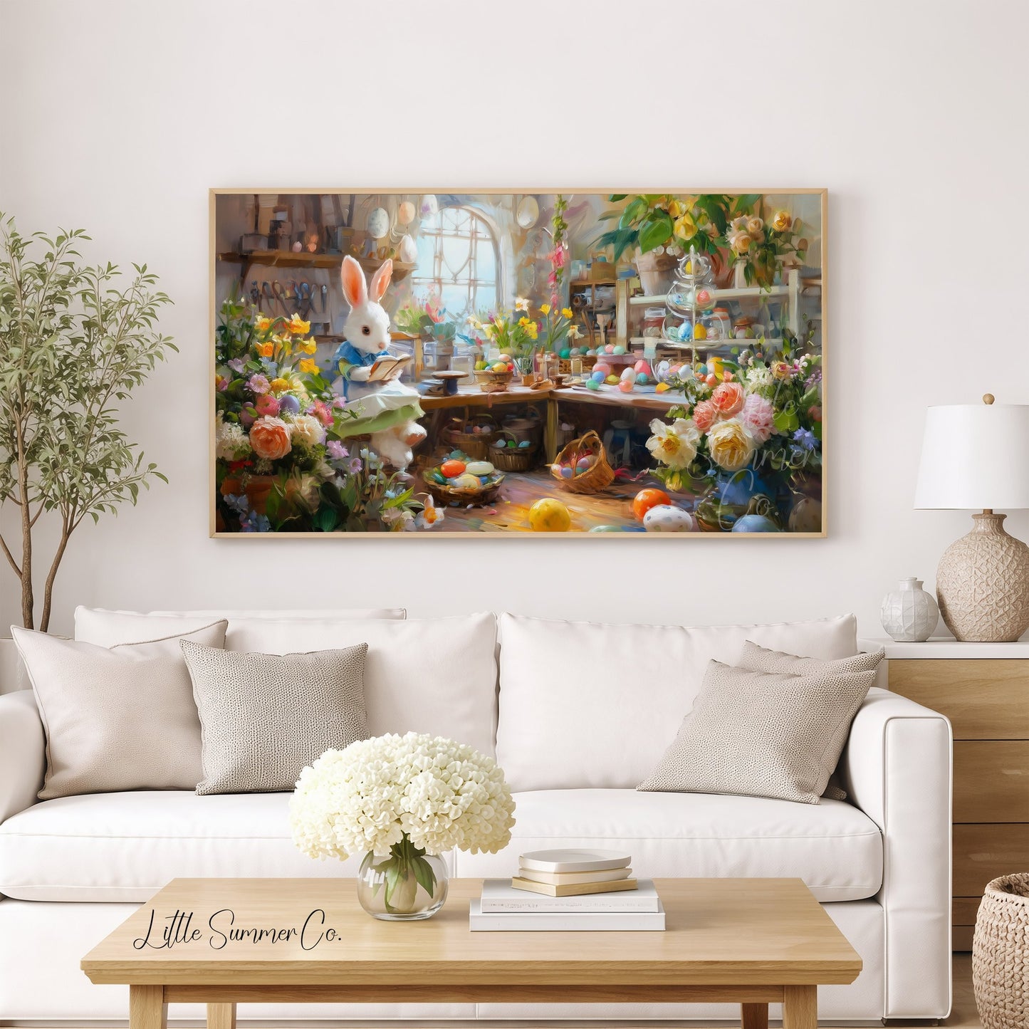 Easter Bunny Flower Workshop Frame TV Art displayed on a TV