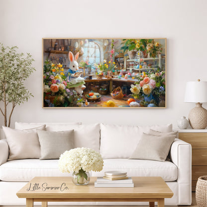 Easter Bunny Flower Workshop Frame TV Art displayed on a TV