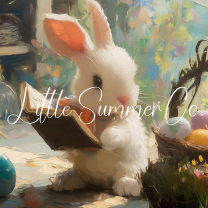 Easter Bunny Reading in Garden Frame TV Art displayed on a TV