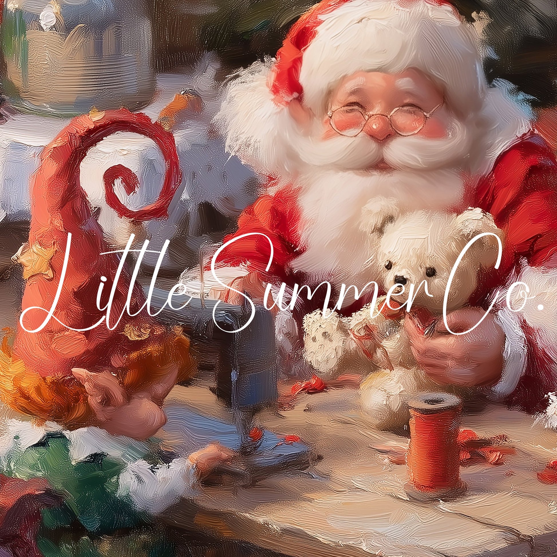 Santa and Elves Making Toys Frame TV Art displayed on a TV