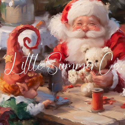 Santa and Elves Making Toys Frame TV Art displayed on a TV