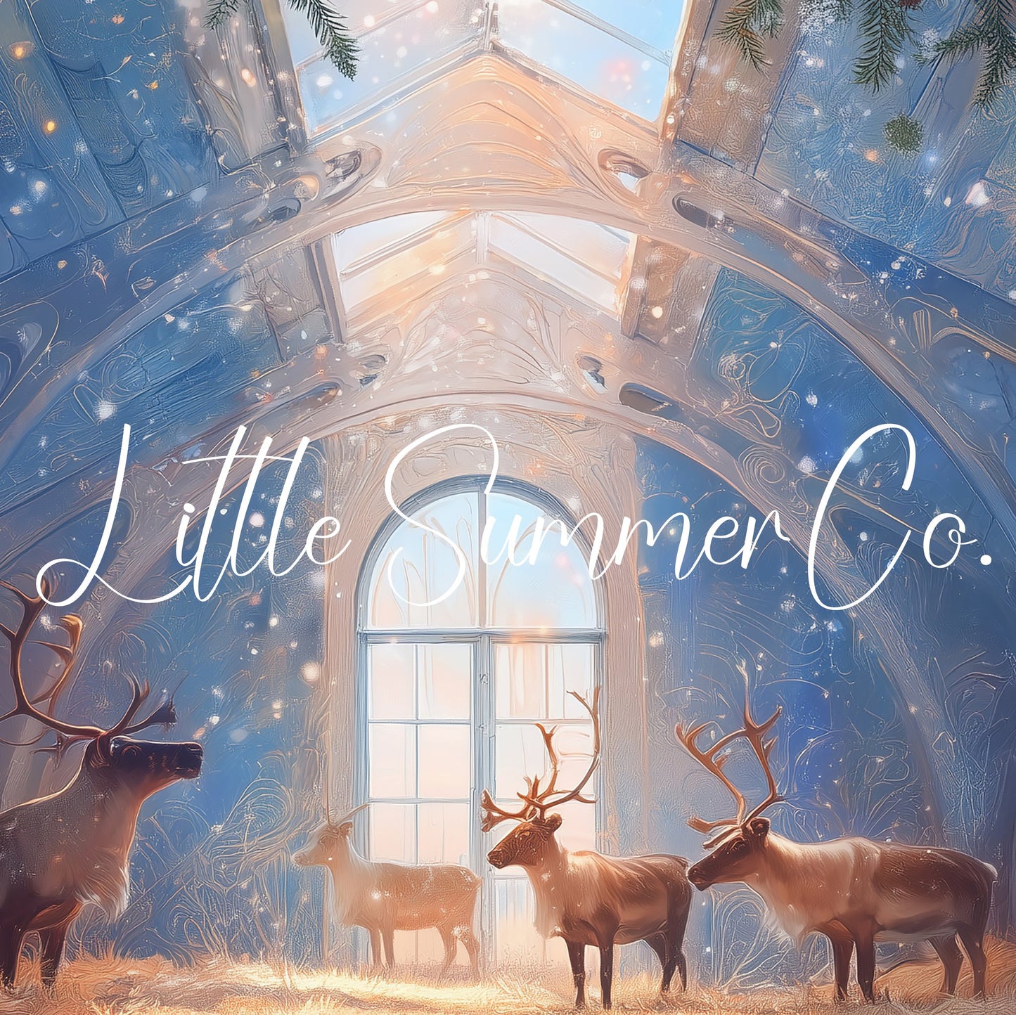 Reindeer in a Crystal Barn Frame TV Art displayed on a TV