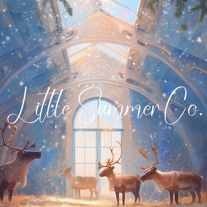 Reindeer in a Crystal Barn Frame TV Art displayed on a TV