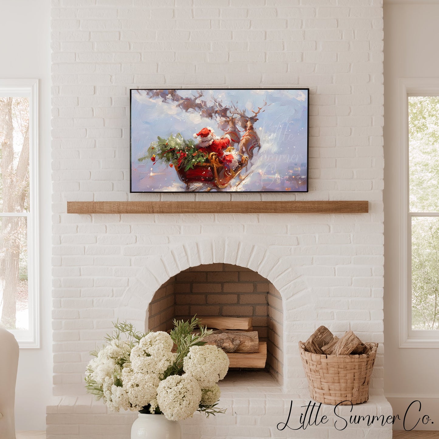 Santa's Sleigh Ride Frame TV Art displayed on a TV