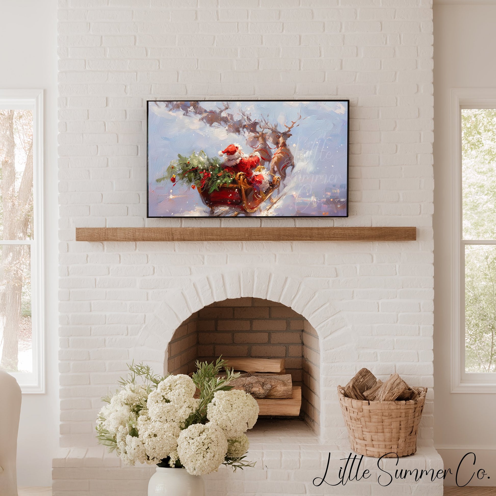 Santa's Sleigh Ride Frame TV Art displayed on a TV