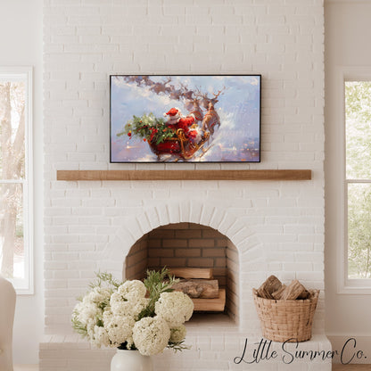 Santa's Sleigh Ride Frame TV Art displayed on a TV